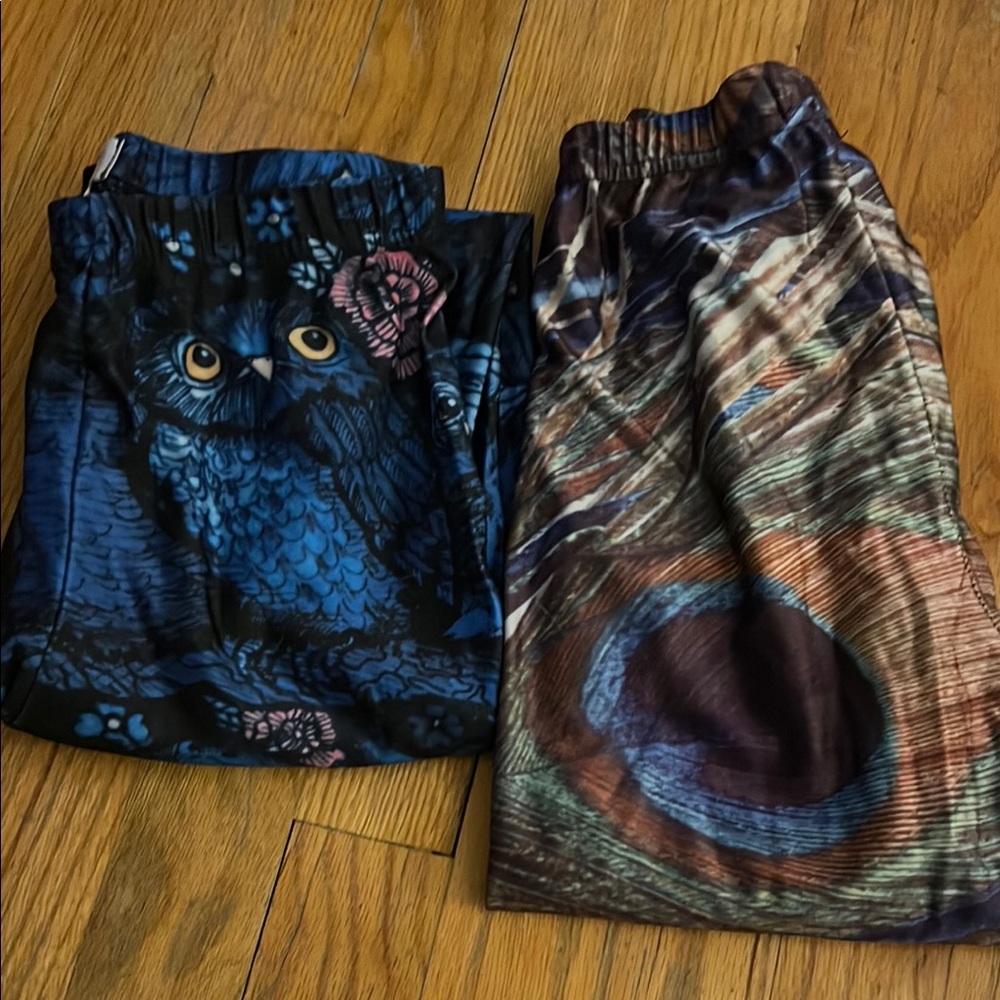 Blue Owl and Peacock Feather Print leggings